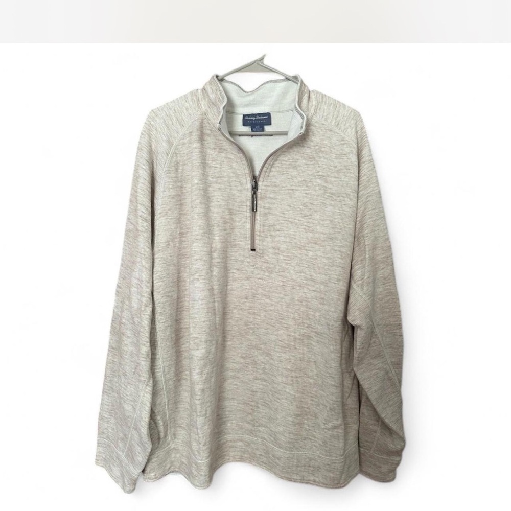 Tommy Bahama Neutral Heathered Quarter-Zip Pullover - worn once